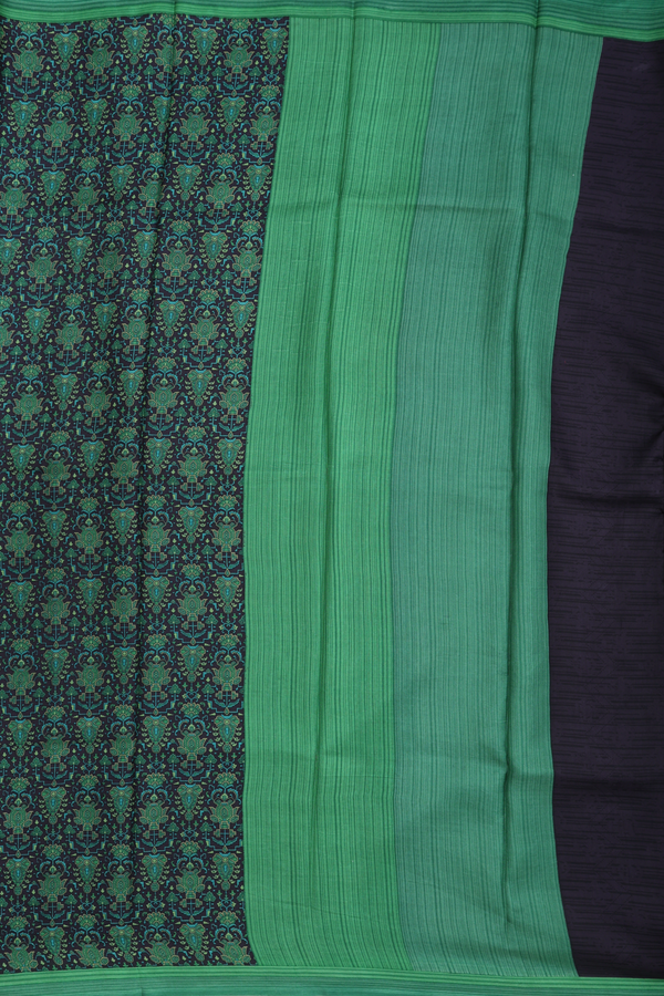 Printed Silk Saree In Black With Allover Design