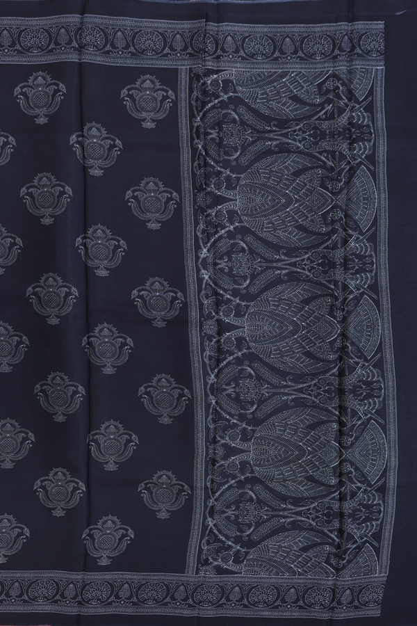 Printed Silk Saree In Black With Allover Design
