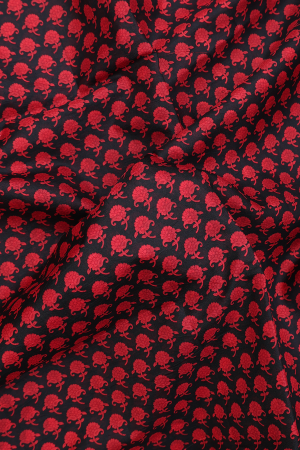 Printed Silk Saree In Black With Allover Design