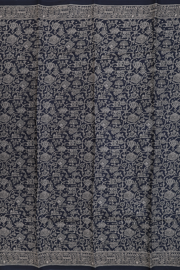 Printed Silk Saree In Black With Allover Design