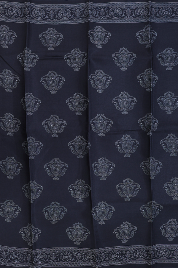 Printed Silk Saree In Black With Allover Design