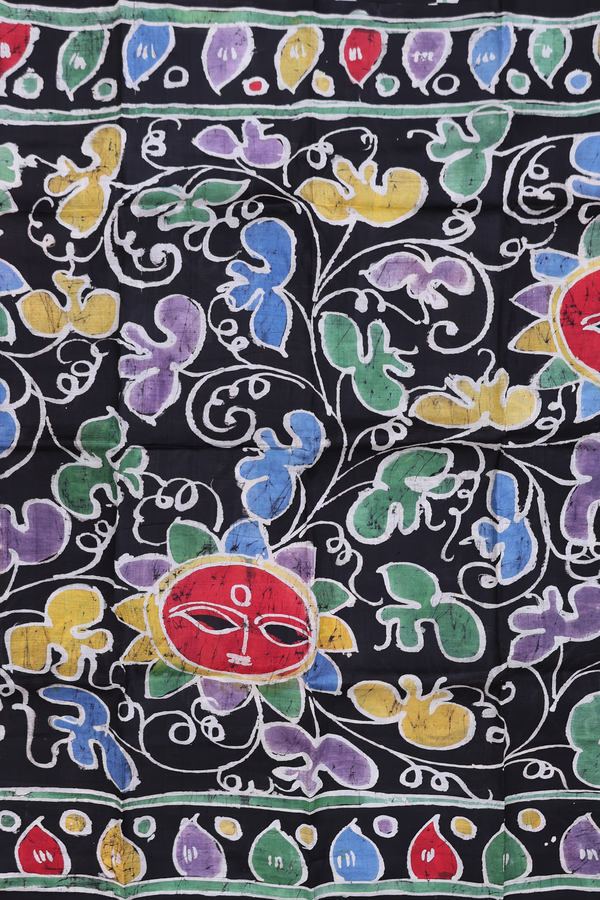 Printed Silk Saree In Black With Allover Design