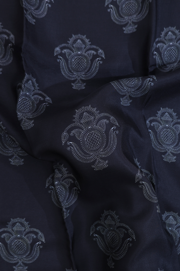 Printed Silk Saree In Black With Allover Design