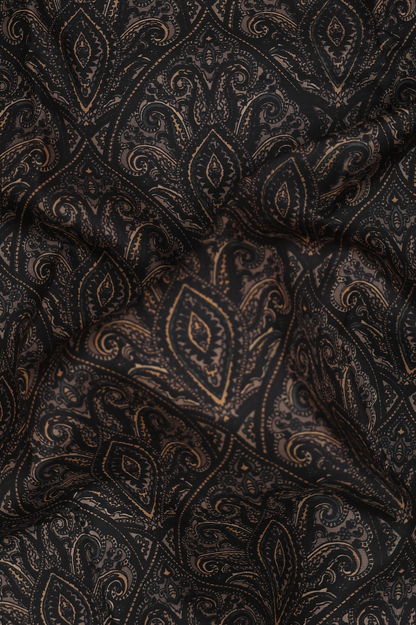 Printed Silk Saree In Black With Allover Design