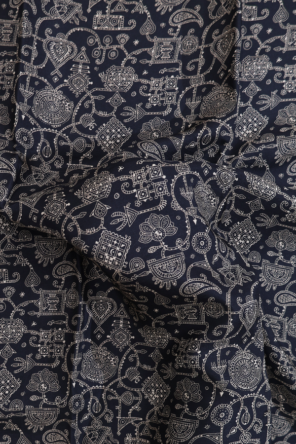 Printed Silk Saree In Black With Allover Design