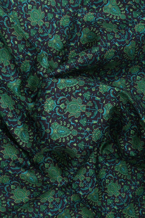 Printed Silk Saree In Black With Allover Design