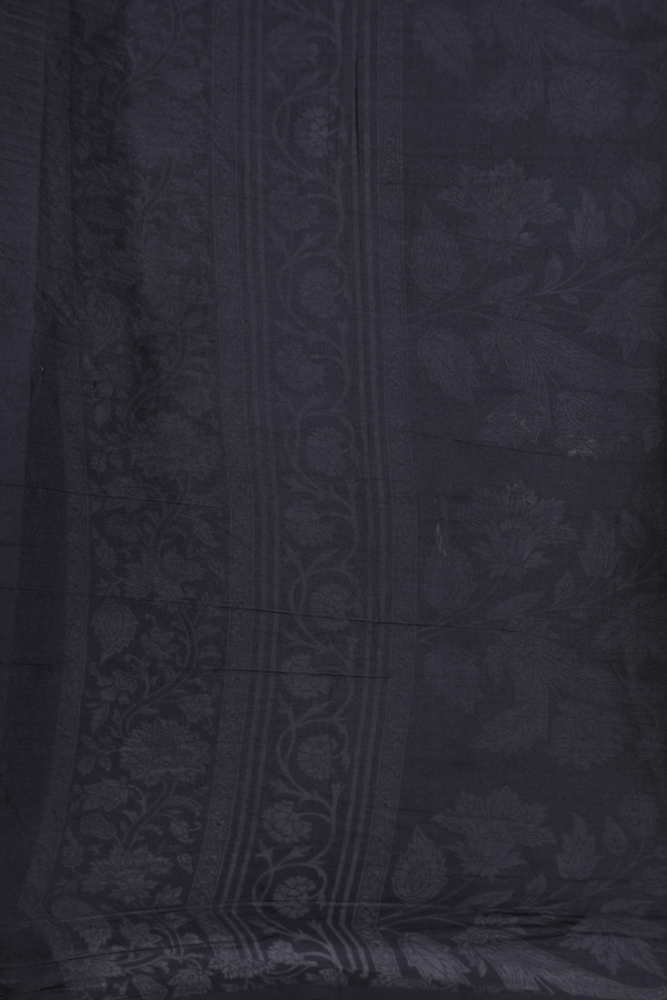 Printed Silk Saree In Black With Floral Design
