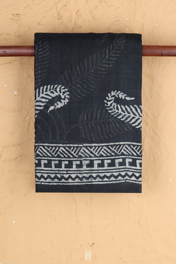 Printed Silk Saree In Black With Paisley Design