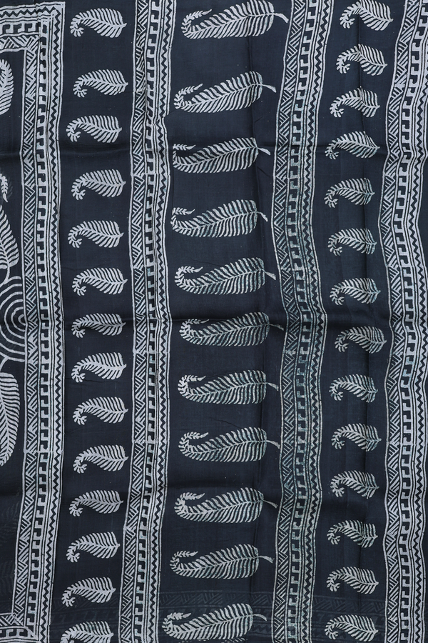 Printed Silk Saree In Black With Paisley Design