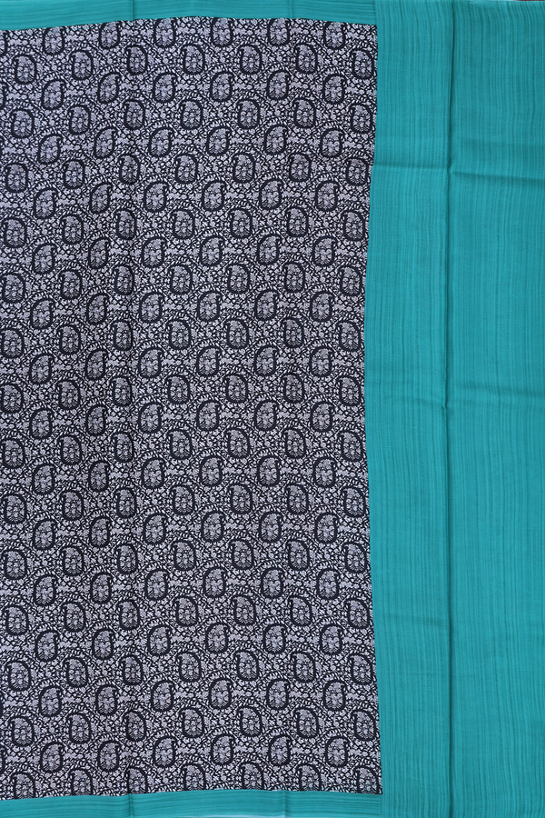 Printed Silk Saree In Black With Paisley Design