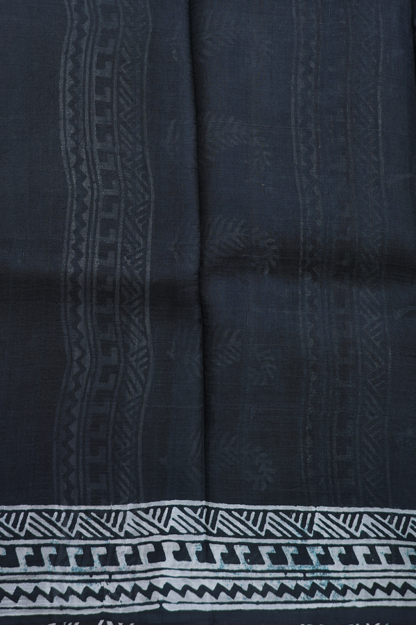 Printed Silk Saree In Black With Paisley Design