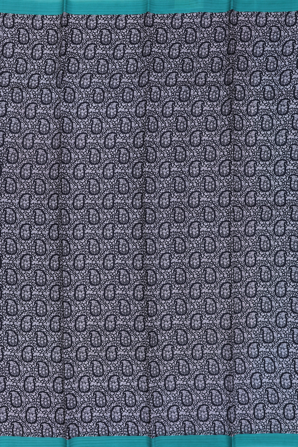 Printed Silk Saree In Black With Paisley Design