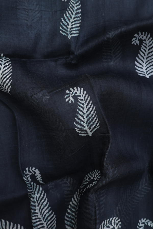 Printed Silk Saree In Black With Paisley Design