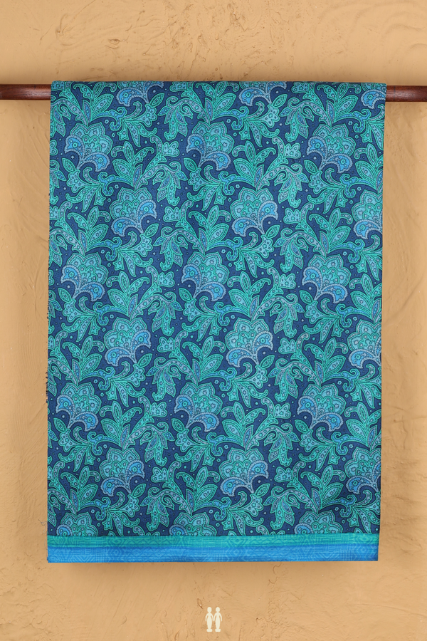 Printed Silk Saree In Blue With Allover Design