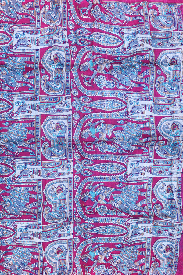 Printed Silk Saree In Blue With Allover Design