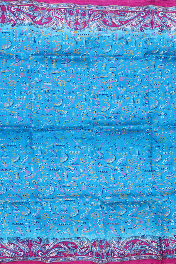 Printed Silk Saree In Blue With Allover Design