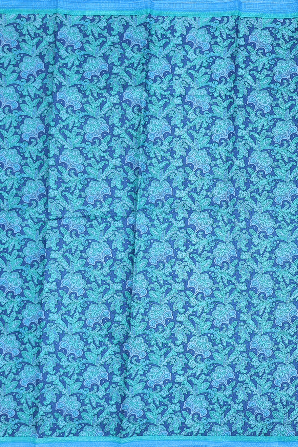 Printed Silk Saree In Blue With Allover Design