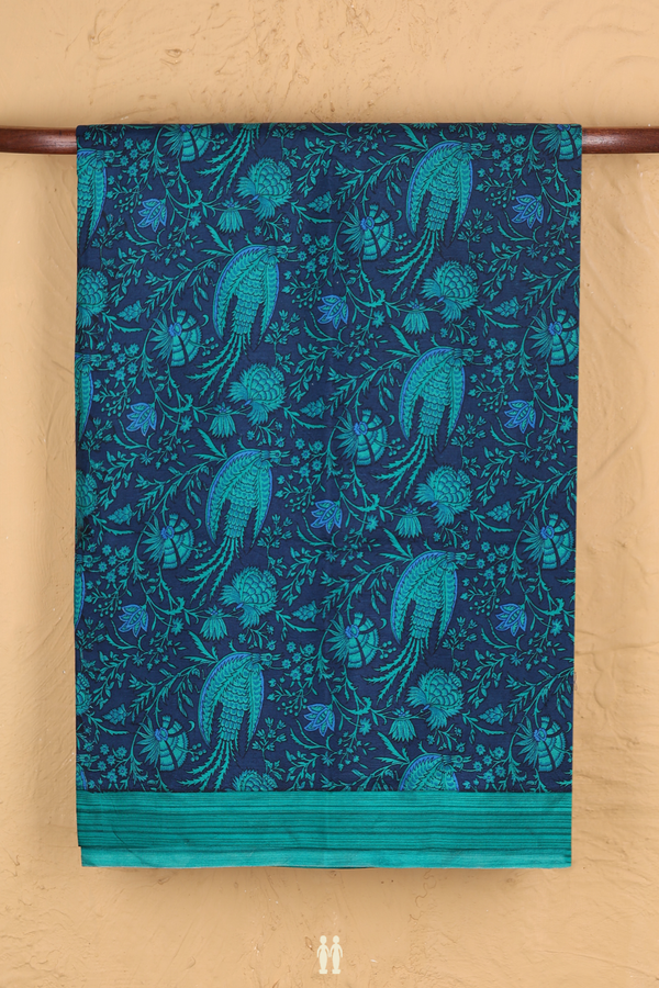 Printed Silk Saree In Blue With Allover Design
