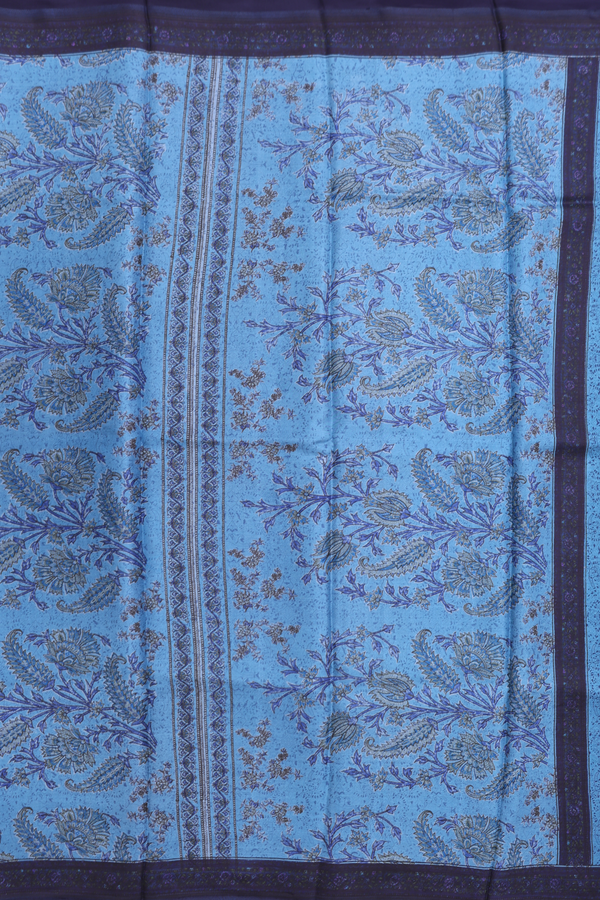 Printed Silk Saree In Blue With Floral Design