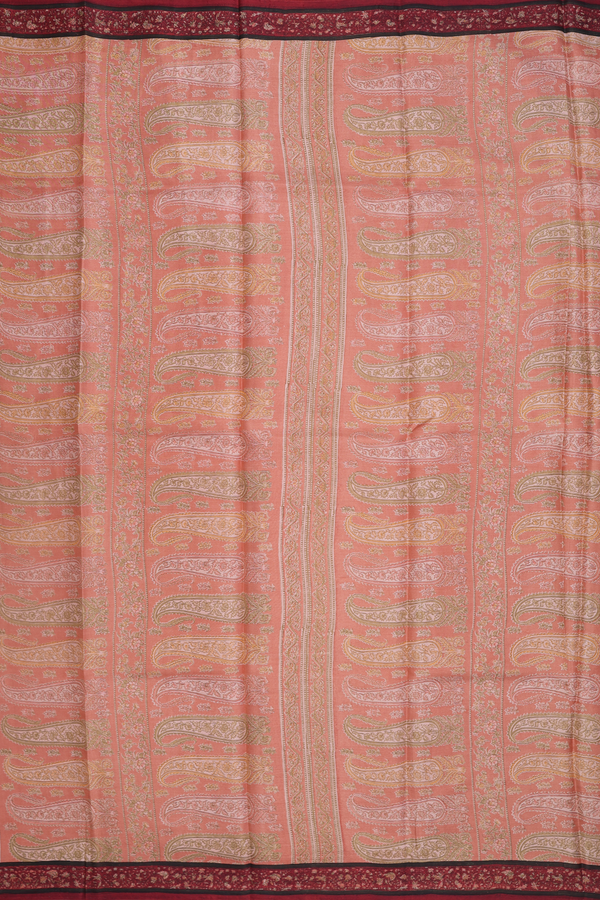 Printed Silk Saree In Blush Orange With Floral Design