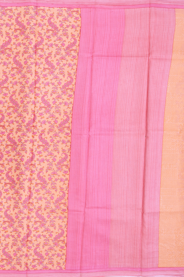 Printed Silk Saree In Blush Orange With Floral Design