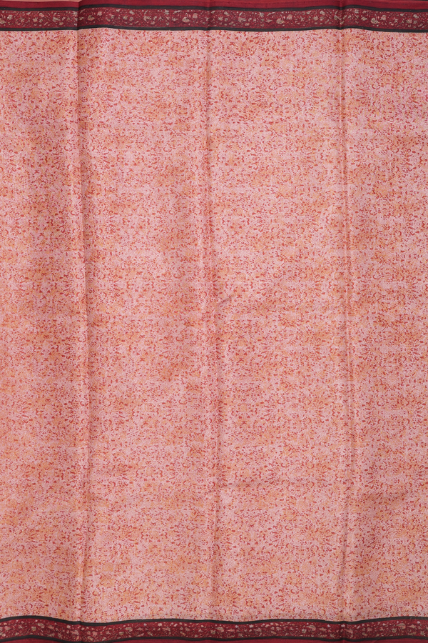 Printed Silk Saree In Blush Orange With Floral Design