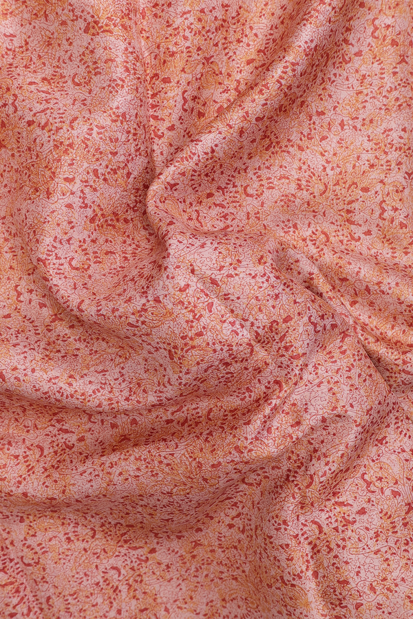 Printed Silk Saree In Blush Orange With Floral Design