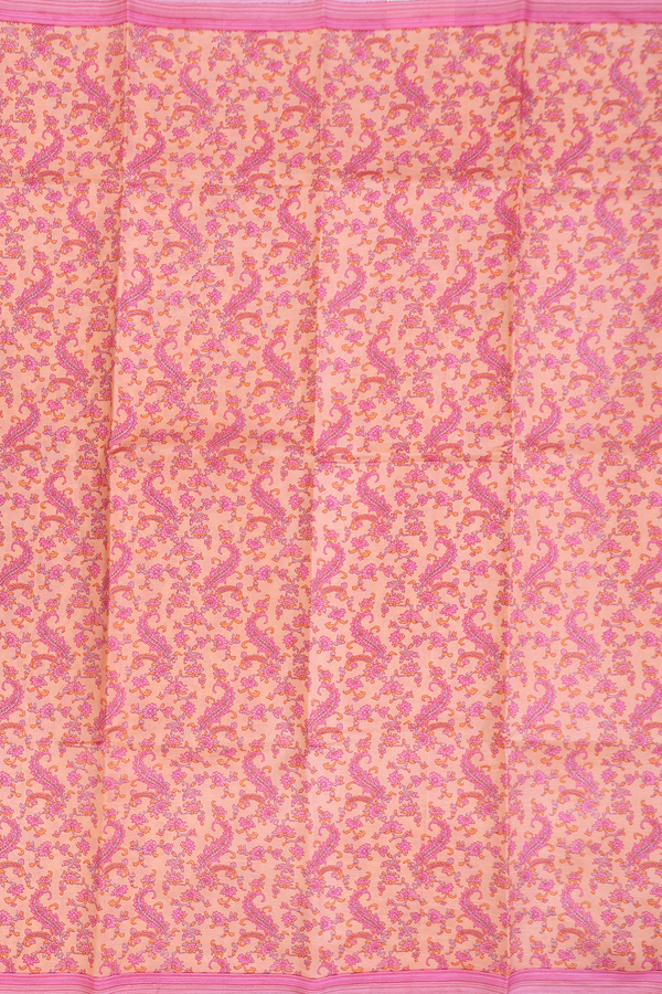Printed Silk Saree In Blush Orange With Floral Design