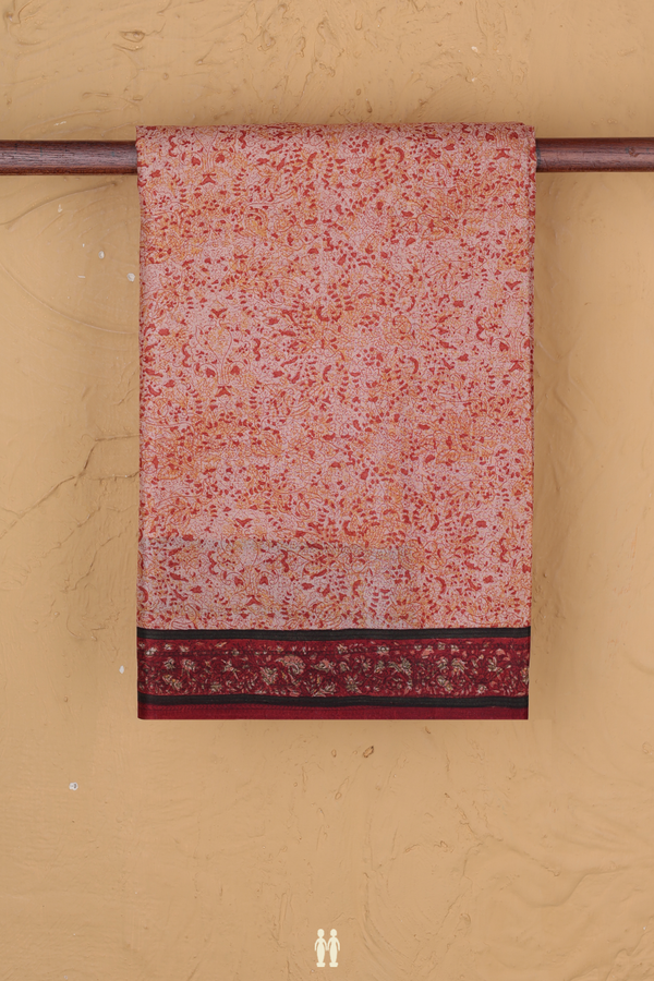 Printed Silk Saree In Blush Orange With Floral Design