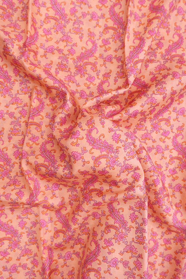 Printed Silk Saree In Blush Orange With Floral Design