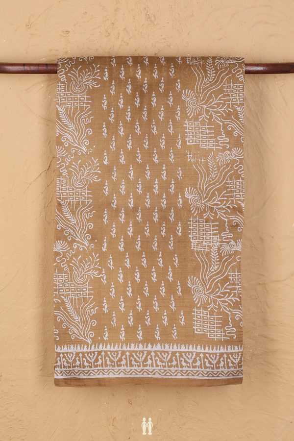Printed Silk Saree In Brown With Allover Design