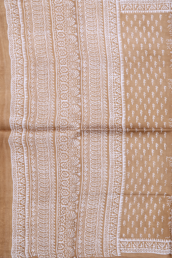 Printed Silk Saree In Brown With Allover Design