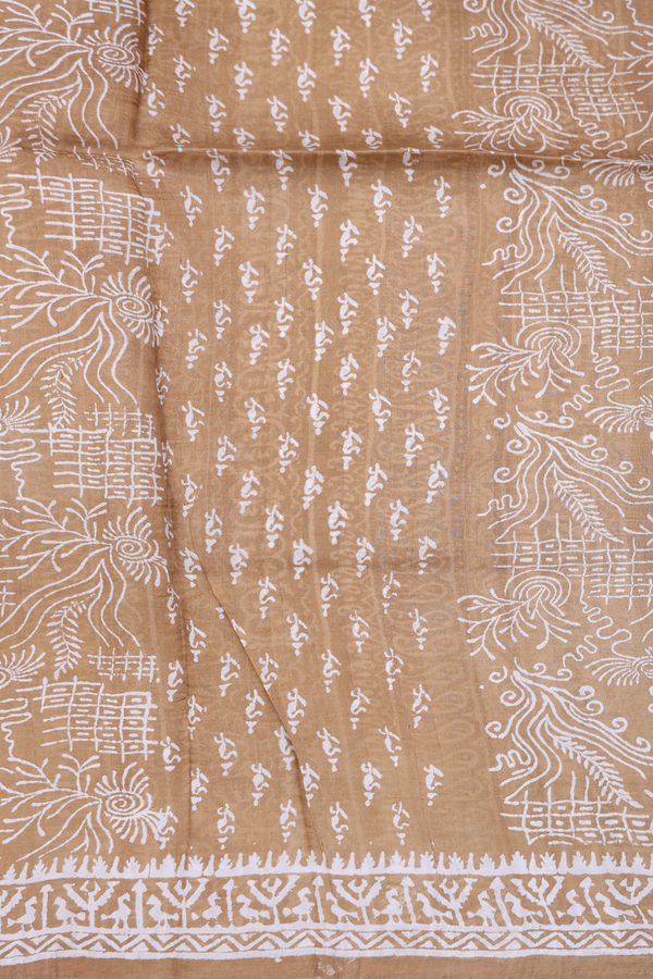 Printed Silk Saree In Brown With Allover Design
