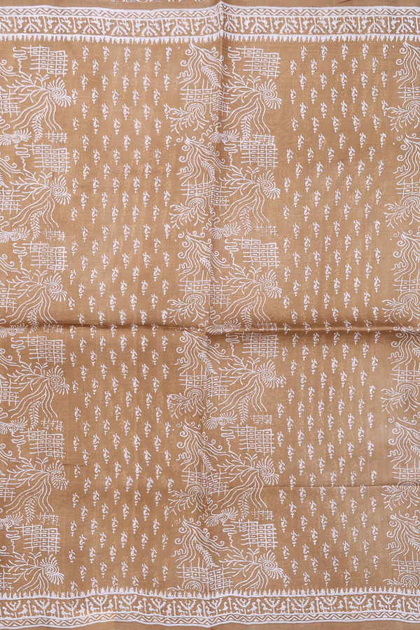 Printed Silk Saree In Brown With Allover Design