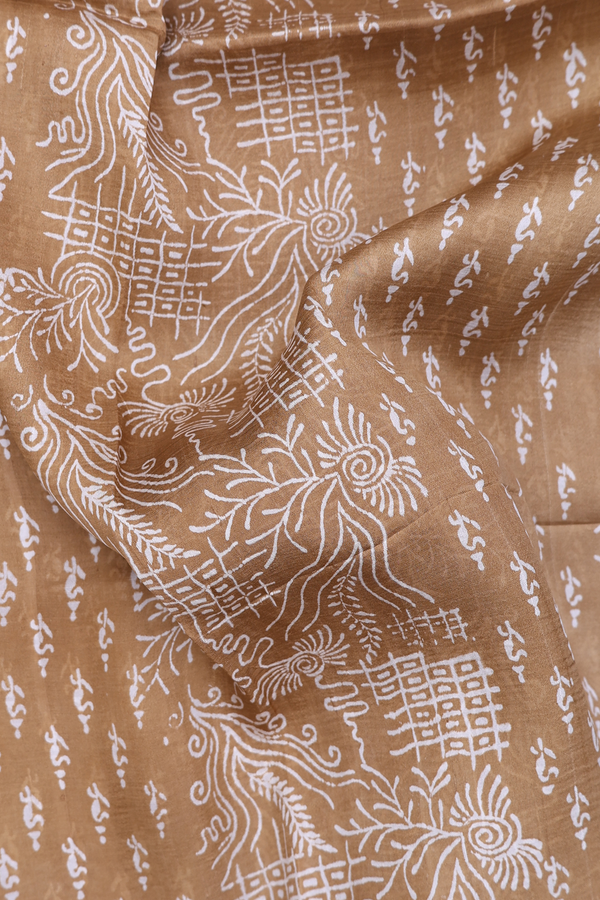 Printed Silk Saree In Brown With Allover Design