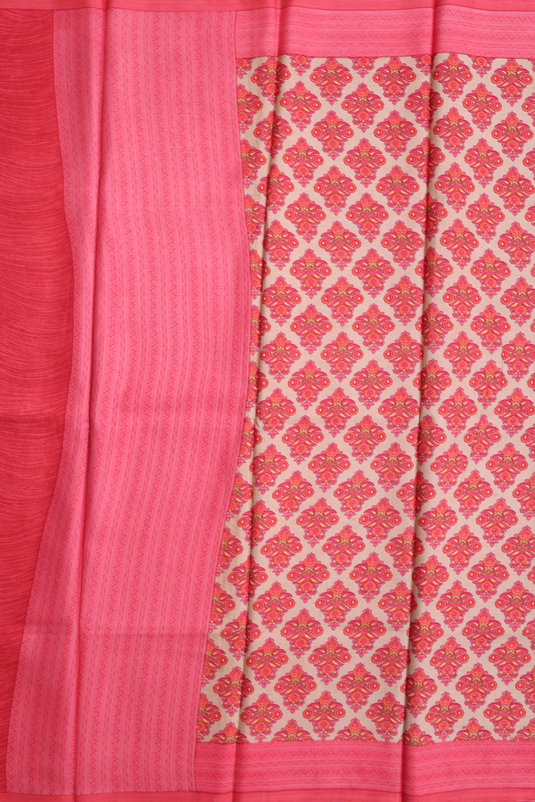 Printed Silk Saree In Brown With Floral Design