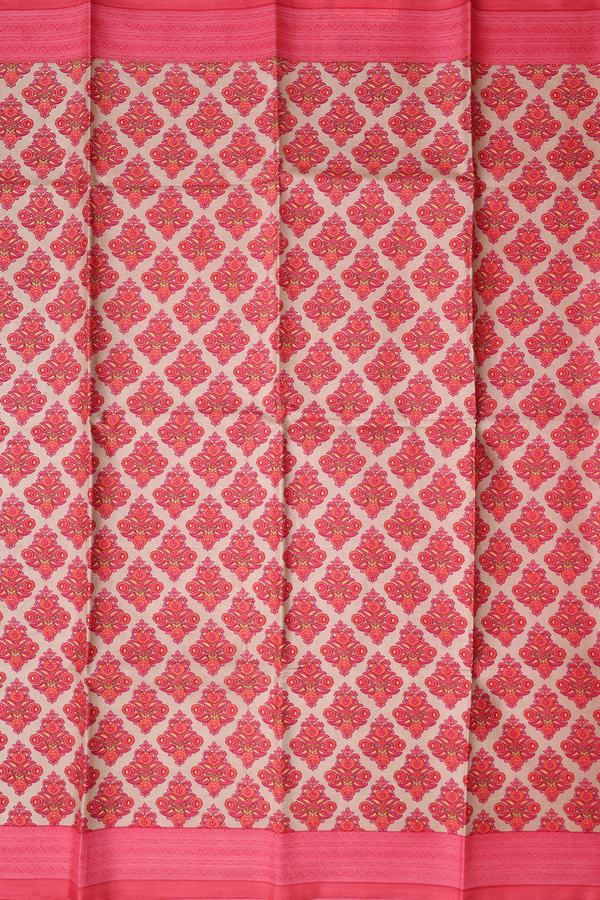 Printed Silk Saree In Brown With Floral Design