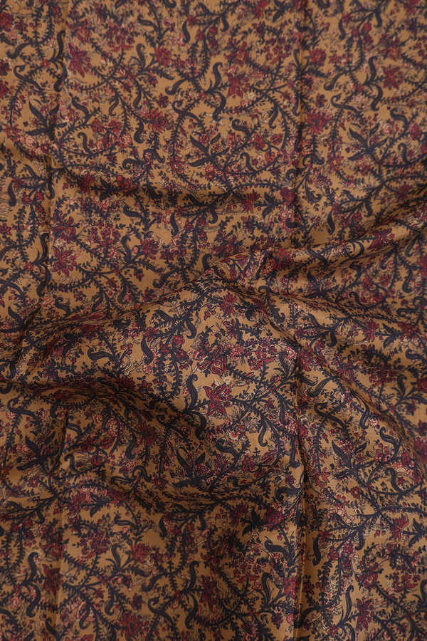 Printed Silk Saree In Brown With Floral Design