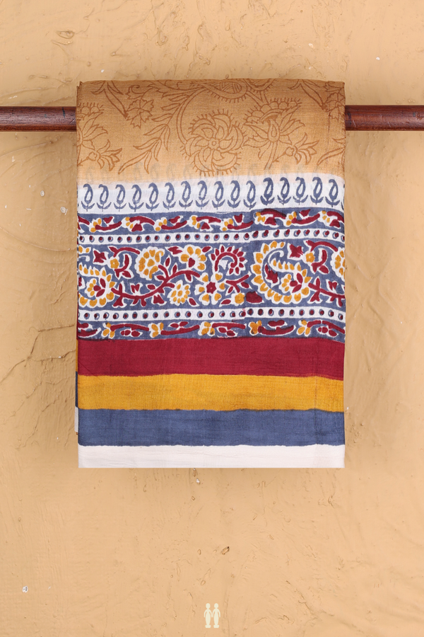 Printed Silk Saree In Brown With Paisley Design