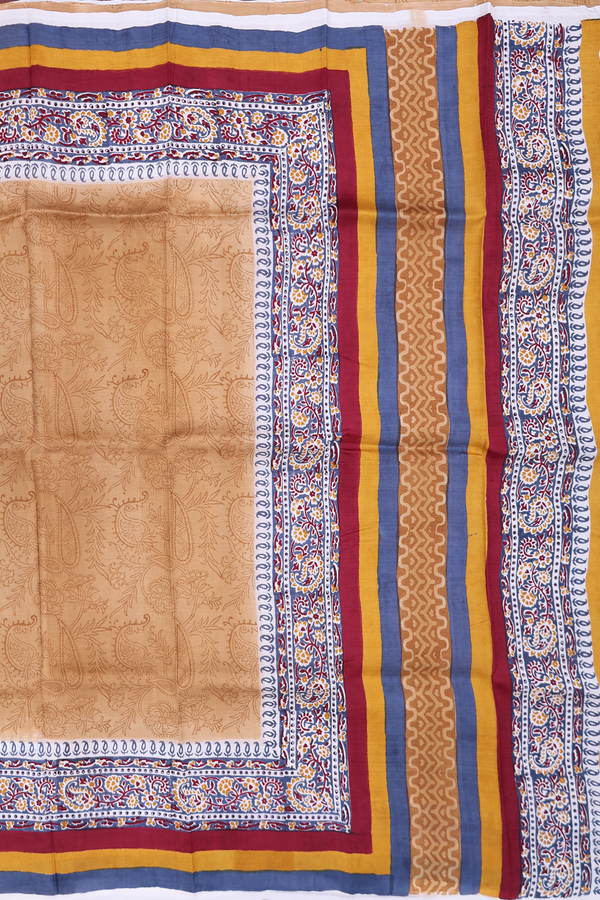 Printed Silk Saree In Brown With Paisley Design