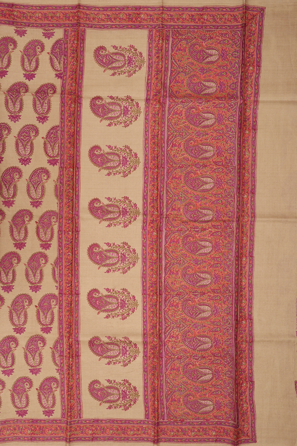 Printed Silk Saree In Brown With Paisley Design
