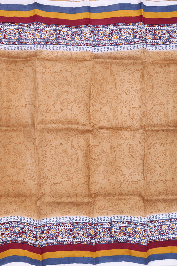 Printed Silk Saree In Brown With Paisley Design