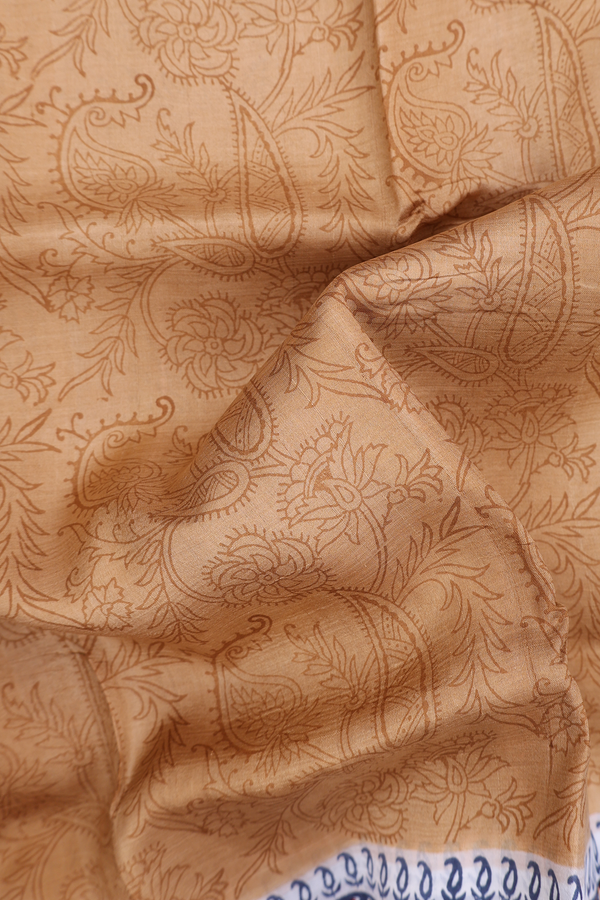 Printed Silk Saree In Brown With Paisley Design