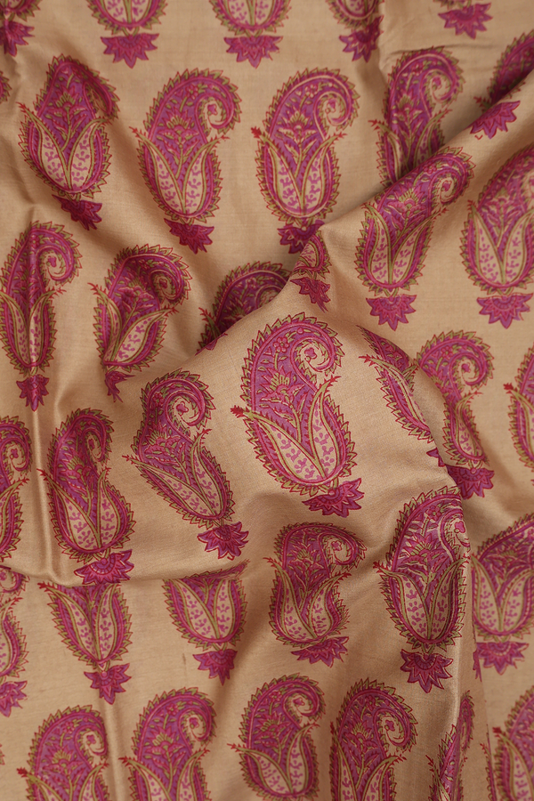 Printed Silk Saree In Brown With Paisley Design