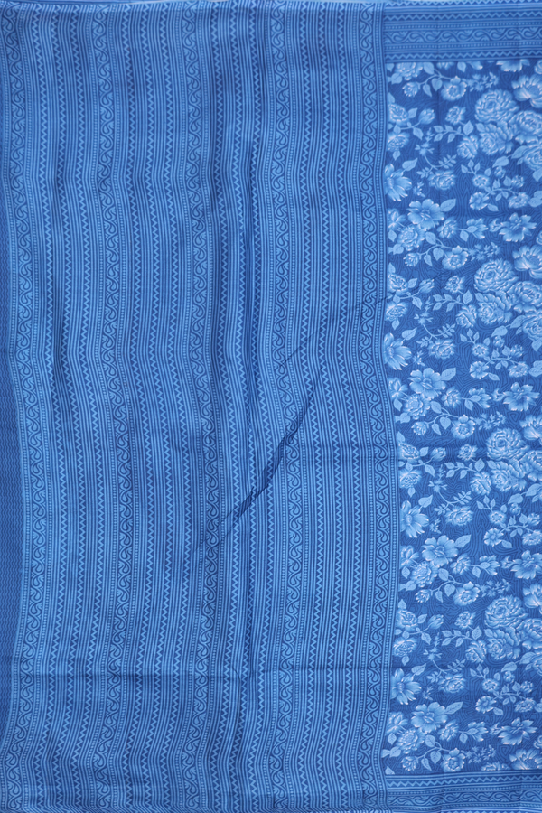 Printed Silk Saree In Capri Blue With Floral Design