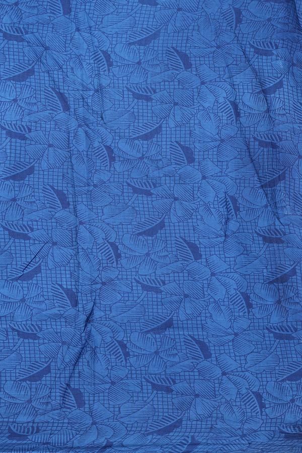 Printed Silk Saree In Capri Blue With Floral Design
