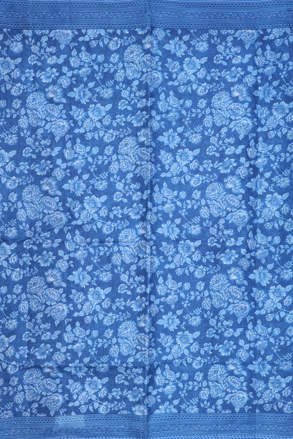 Printed Silk Saree In Capri Blue With Floral Design