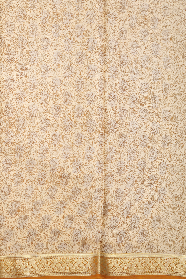 Printed Silk Saree In Caramel Yellow With Floral Design