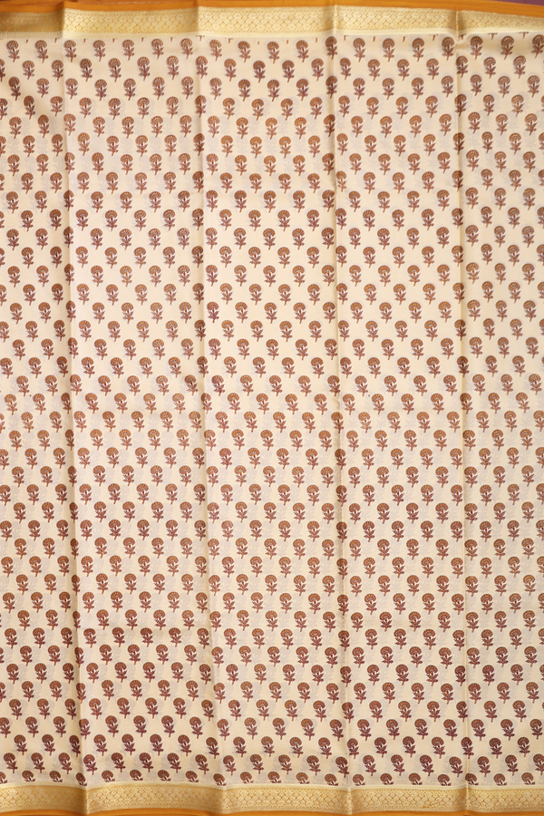 Printed Silk Saree In Caramel Yellow With Floral Design