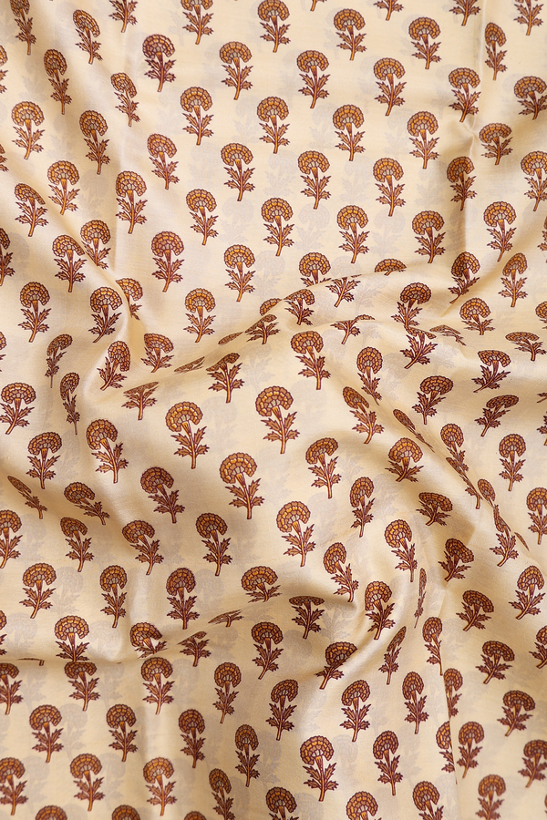 Printed Silk Saree In Caramel Yellow With Floral Design